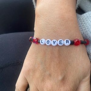 LOVER Letter Beaded Bracelet  Red & Matte Black Beads